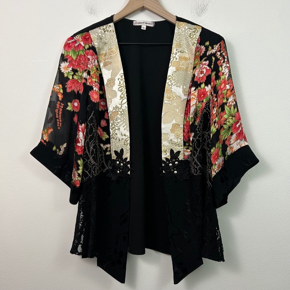 Spencer Alexis Women's Vintage Kimono Cardigan Black  Floral Large - Picture 4 of 12